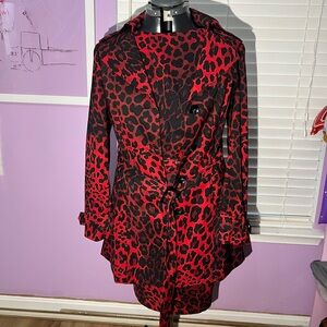 Cache Red Leopard 🐆 Belted Trench and Sleeveless Pencil Dress